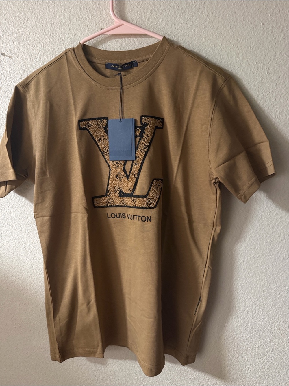 Louis Vuitton Tan/Brown LV Logo Short Sleeve Tee - Picture 3 of 5